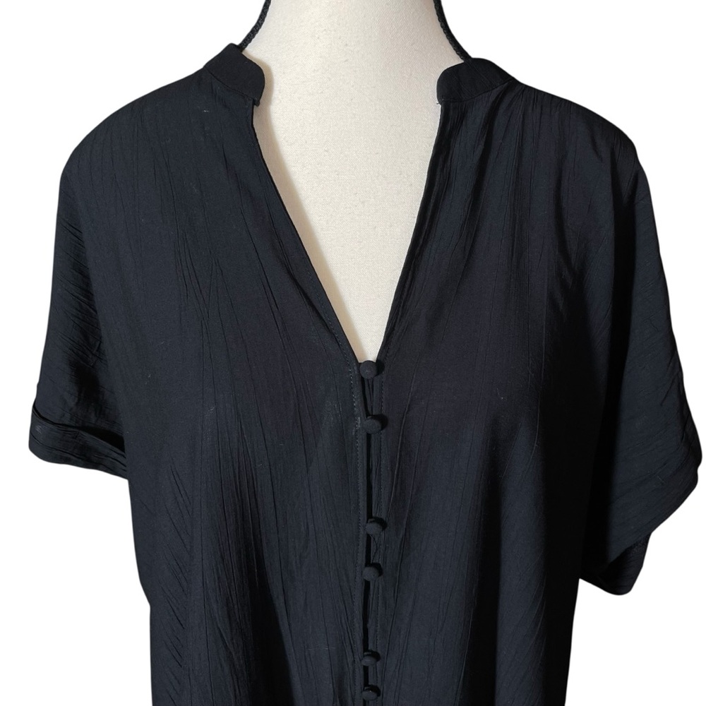 H&M Women's Lightweight Covered Button Crepe Textured Midi Dress Black M‎